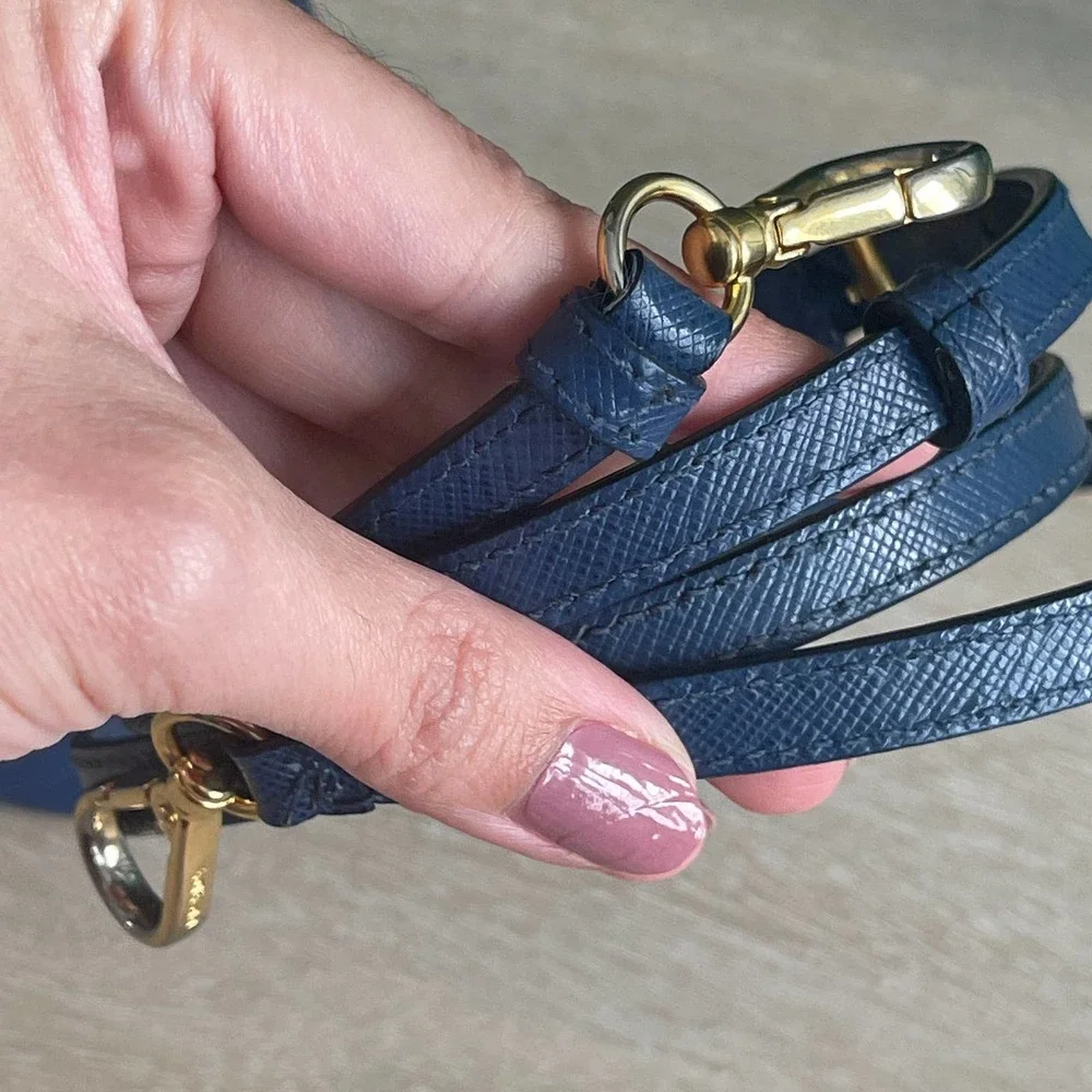 Prada Saffiano Dome Blue Mini Crossbody Bag Gold HW - Picture 12 of 14